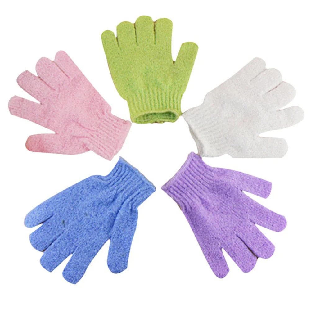 2 Pcs Loofah Gloves Exfoliating Bath Nylon Shower Body Scrub Exfoliator Frosted Five Fingers