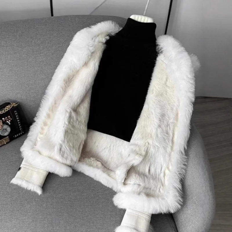 HKSH 가을 겨울 신상 여성용 짧은 인조 모피 코트 대비 색상 싱글 브레스티드 우아한 기품 럭셔리 인스 아우터웨어 HK12966