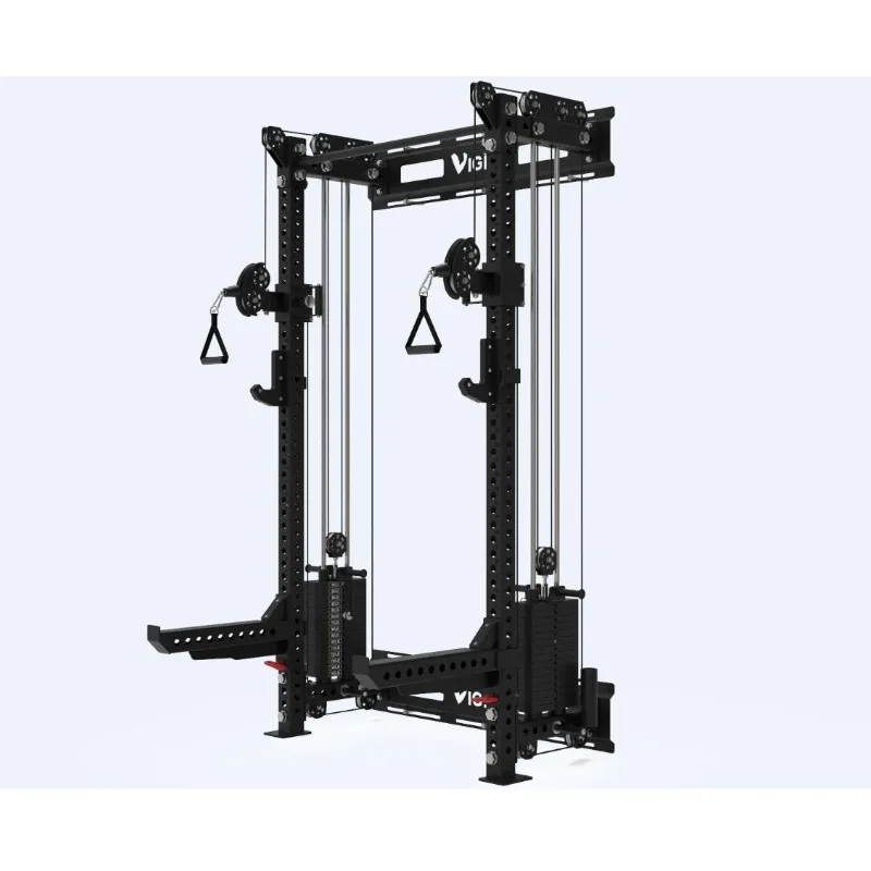 Wall Mounted Adjustable Commercial Gym Fitness Equipment Power Lift Function Power Squat Rack with Cable and Weights