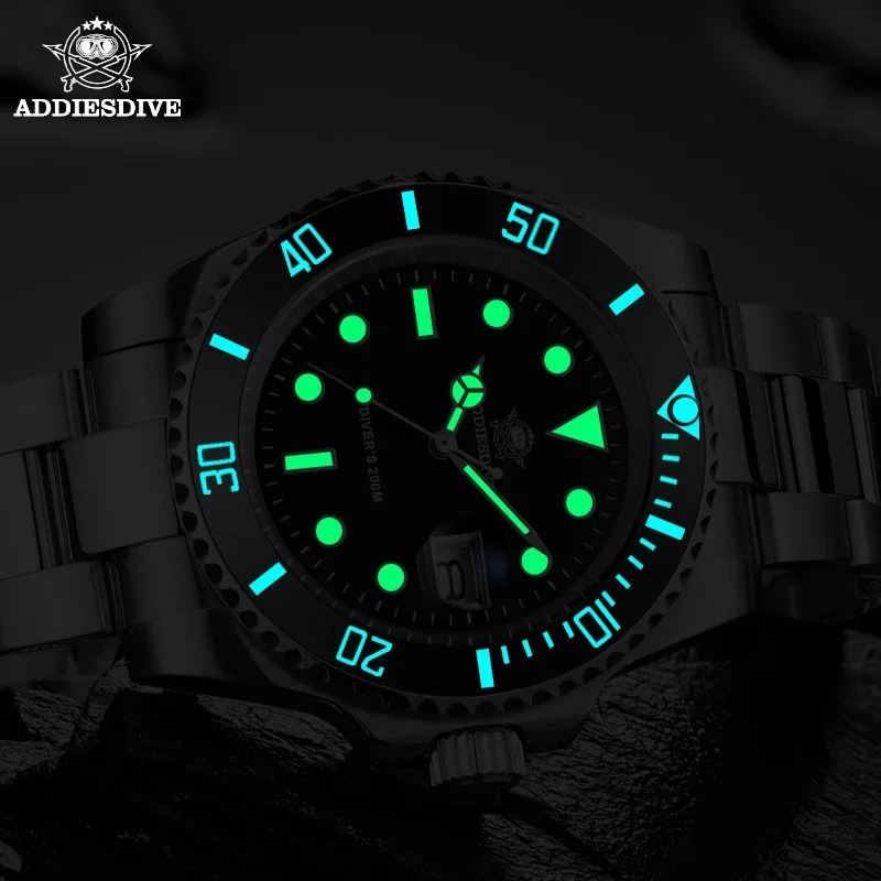 ADDIESDIVE Luxury Stainless Steel Diver Quartz Watch Business 200m Waterproof Super Luminous Watches MY-H3-2QZ Relogio Masculino