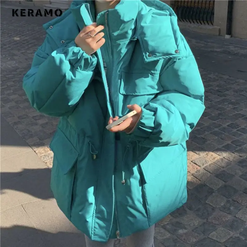 2023 Autumn Winter Casual Y2K Style Single Breasted Parkas Jacket For Women Oversized Outerwear Fashion Warm Thick Solid Coat