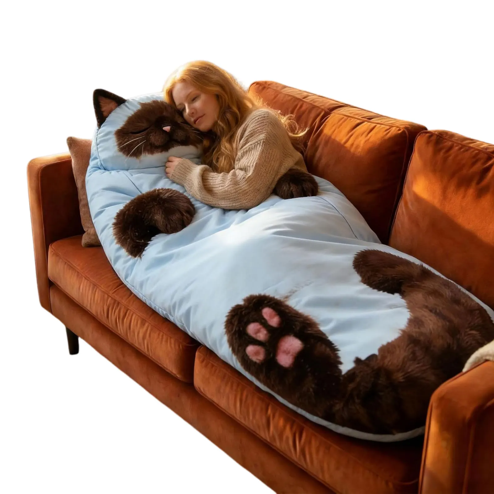 ぬいぐるみ猫型封筒型寝袋　可愛いぬいぐるみ寝袋　大人用キャンプ、お泊り、自宅でのくつろぎに