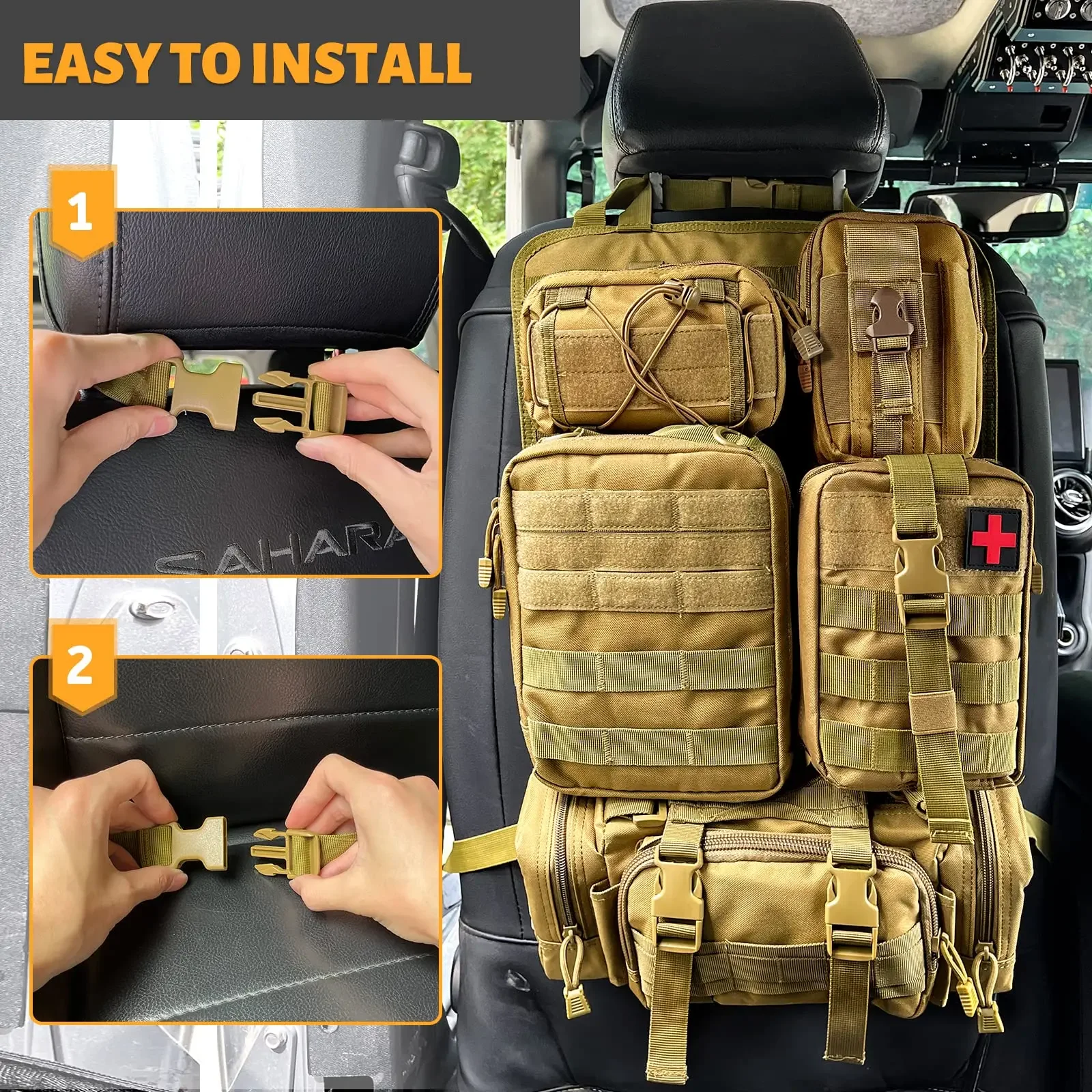 Imagem -05 - Molle-car Seat Back Organizer Assento de Caça Organizador com Molle Bags Painel de Veículo Universal Bolsa de Armazenamento