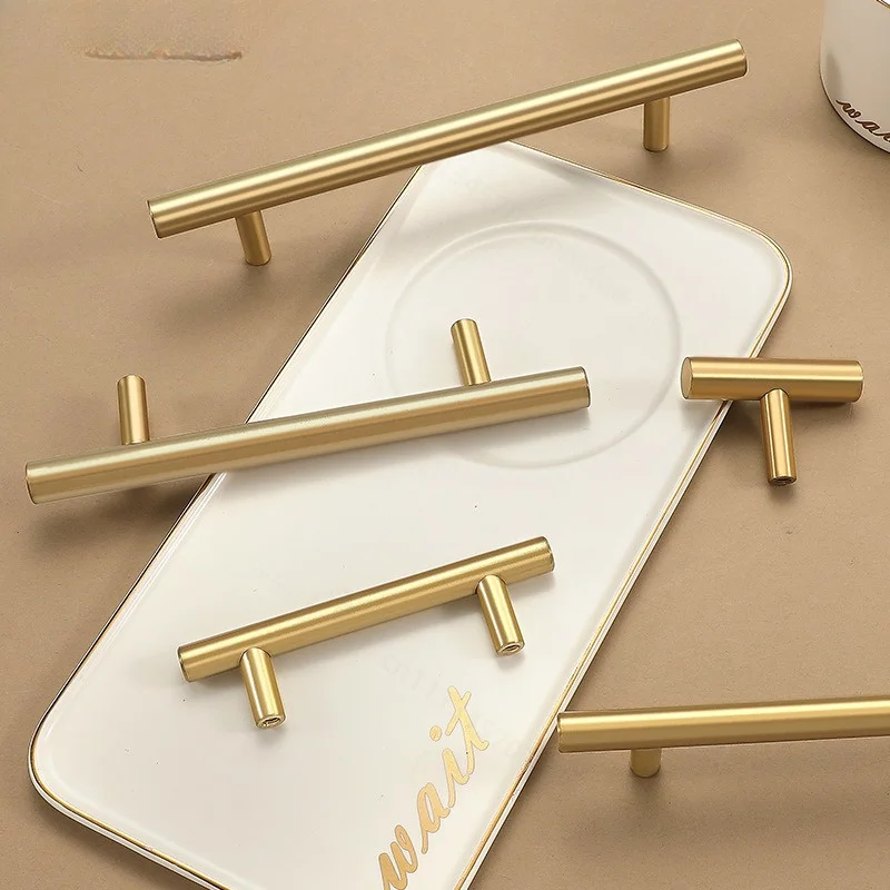Solid Brass T‑Bar Cabinet Pull Modern Light Luxury Handle for Wardrobe Cupboard Drawer Dresser Furniture Hardware