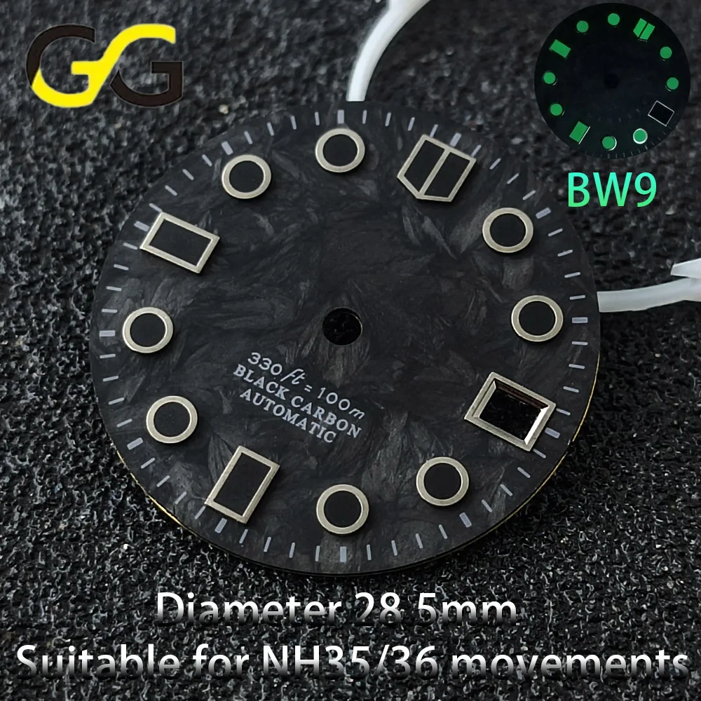 28.5mm Watch Dial, Replacement Carbon Fiber Black Nail Accessory, Suitable for 8215, 2824/NH35 Movements and NH35/NH36 Movements