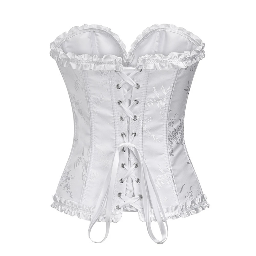 Sexy Vintage Jacquard Floral Ruffles Overbust Corsets For Women Gothic Lingerie Body Shaper Push Up Corselet Bustiers Tops