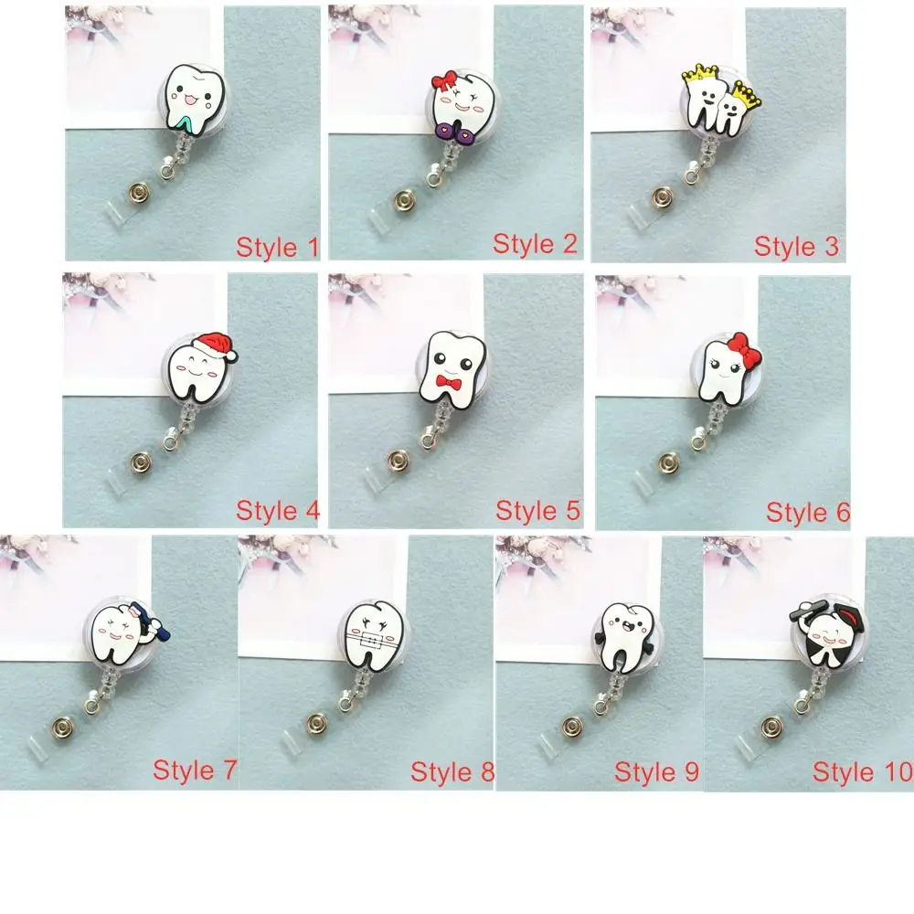 Hospital Use Dentist Teeth Badge Holder Work Card Teeth Shape Retractable Badge Reel Cartoon Cute ID Card Holder Girl Boy