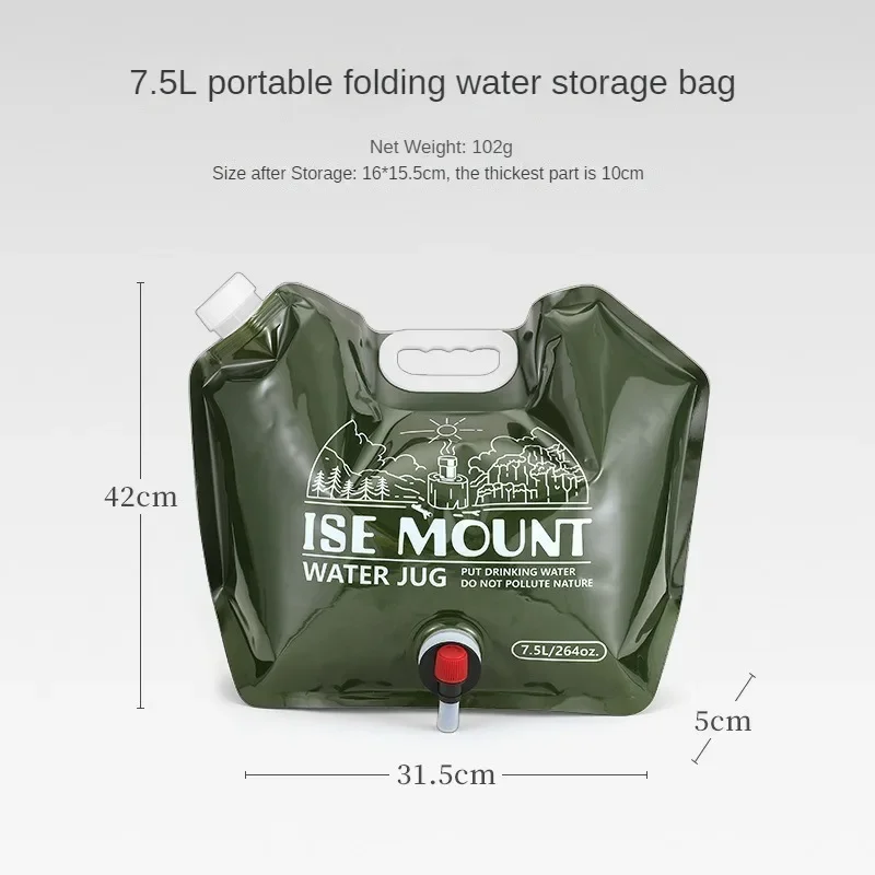 Outdoor Collapsible Water Storage Bag 7.5L Large Capacity PET Material Water Bag Portable Water Bag With Its Own Valve