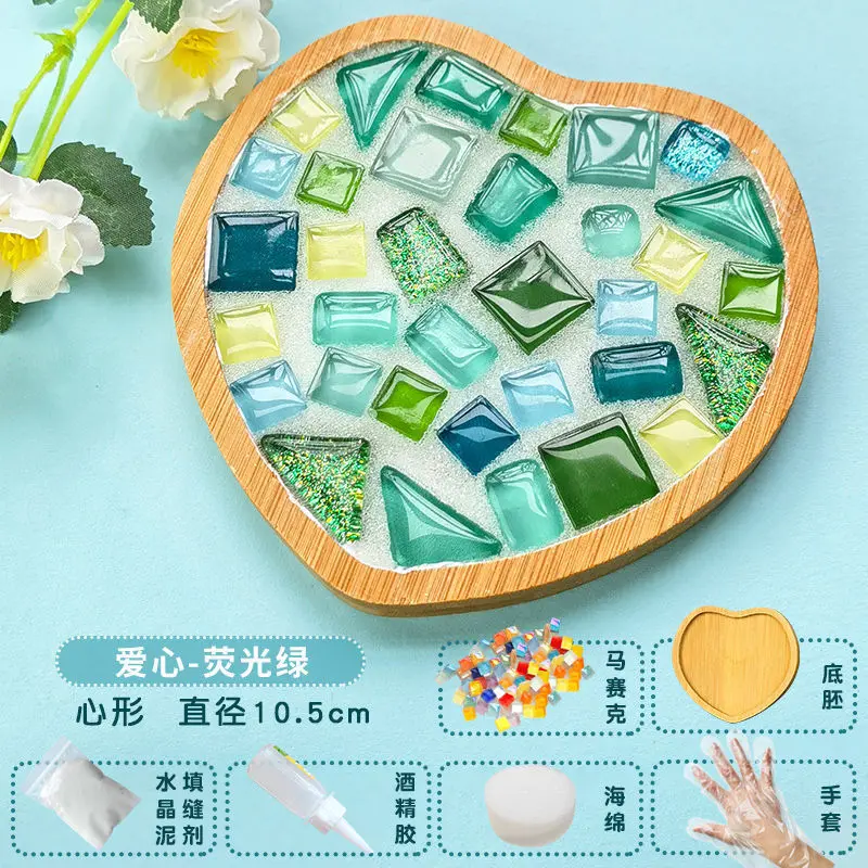 Love Shape Handmade DIY Material Package Creative Mosaic Bamboo Coaster Children Make It Themselves Handicraft