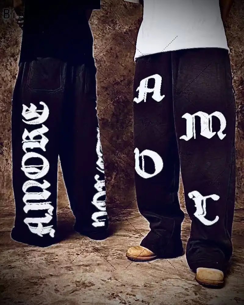 

Новые свободные повседневные широкие брюки с буквенным принтом в американском стиле ретро, трендовый бренд High Street, спортивные штаны для пар Harajuku Y2K, женские