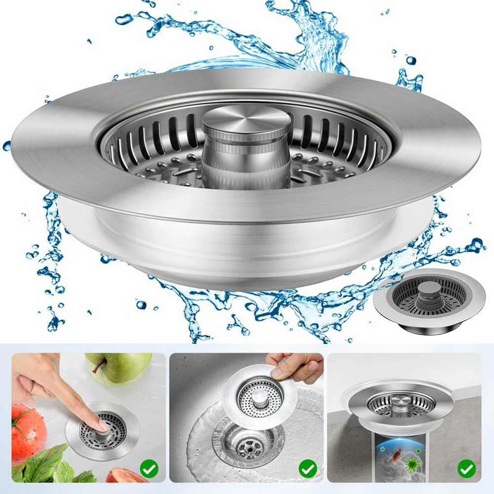 3 In 1 Stainless Sink Drain Strainer Universal Odor Protection Sink Stopper Easy Installation Sink Accessory For Kitchen Toilet