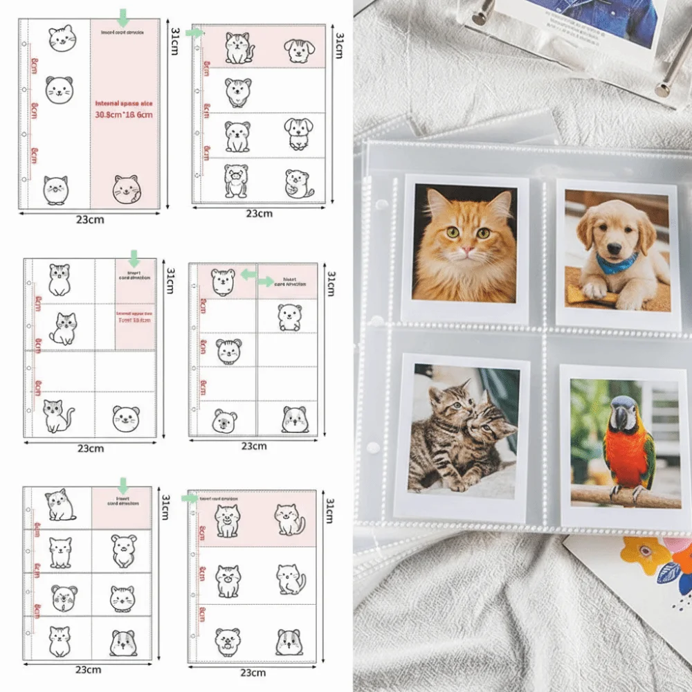 10PCS Transparent A4 Kpop Photocard Binder Multiple Pockets PP Kpop Photocard Binder Sheets File Protector 4 Hole 4 Ring