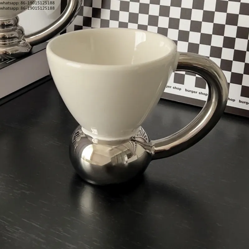 New 2026  Mug Creative Silver High Value Women's Water Cup Set Cute Cup Ceramic Coffee Cup