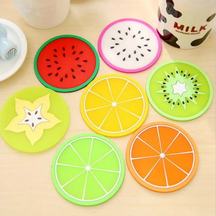 

200Set 6Pcs/Set Cute Fruit Coaster Colorful Silicone Tea Cup Drinks Holder Mat Placemat Pads