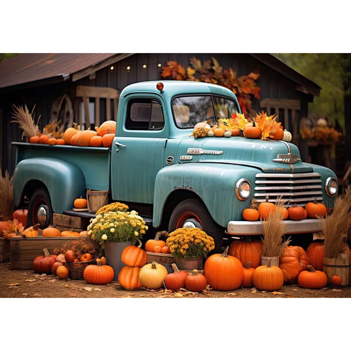 Allenjoy Autumn Blue Truck Backdrop