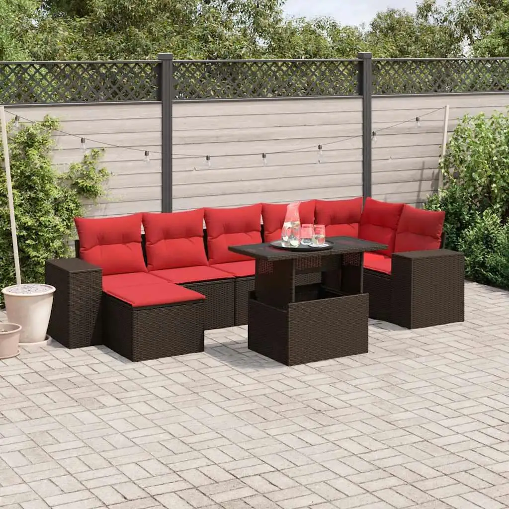 

Cozy 8 Piece Outdoor Patio Sofa Set with Cushions Durable Brown Poly Rattan Furniture