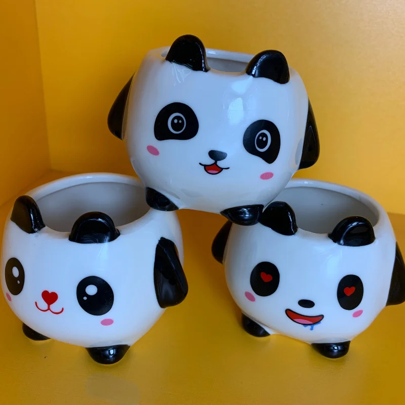 3pcs Set Cute Panda Ceramic Succulent Planters - Decorative Pots with Drainage Hole, Perfect for Home & Office Desk Accessories