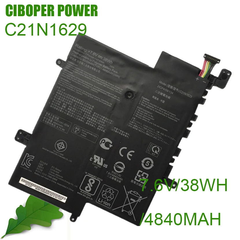 CP Batterie D'ordinateur Portable D'origine C21N1629 7.6V/38Wh Pour VivoBook C223NA E203MAH E203MA E203N E203NA L203NA R207NA R203MA C21Pq91