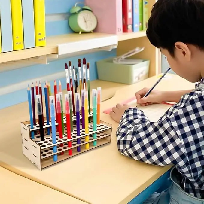 

Wooden Pen Holder Fountain Stand Mark Storage Display Rack Box Desk Marker Organizer Paint Brush