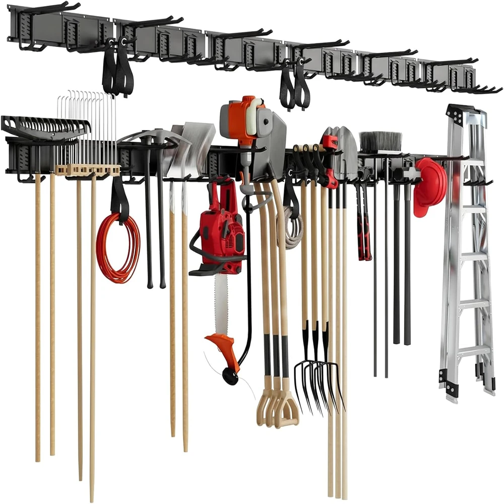 

6 Panels 99Inch Heavy Duty Wall Mounted Garage Tool Organizer with 18 Adjustable Hooks 1380 lbs Load Capacity for Garage