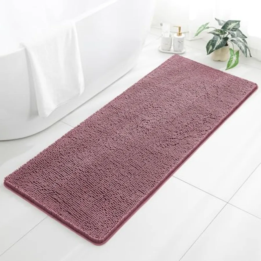 

Bathroom Rugs - Long Plush Chenille Non-Slip Runner Bath Mat - Absorbent Washable Soft Decor for Shower Sink Tub Floor Home Acc