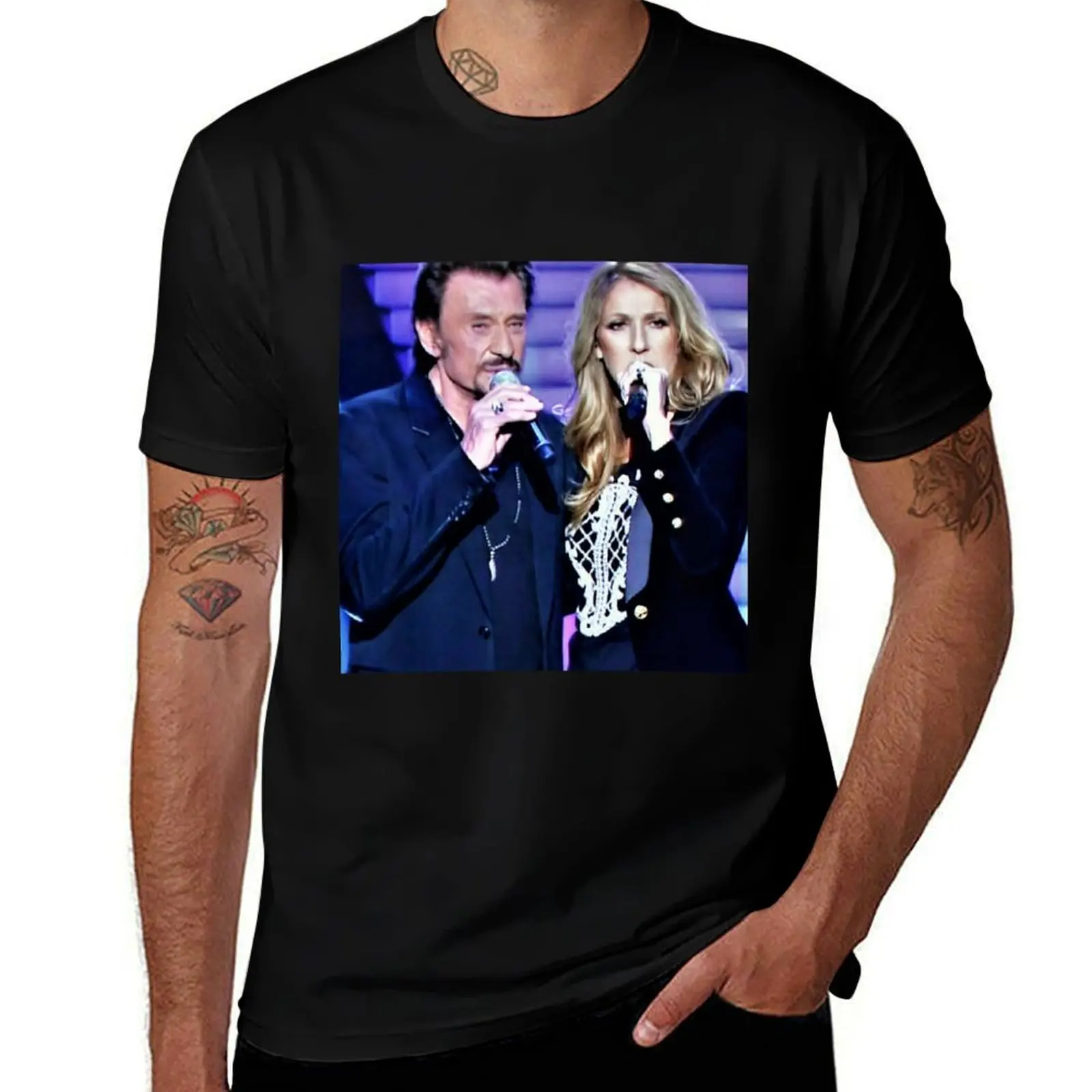 

Johnny Hallyday et Céline dion classique T-Shirt topping blanks quick-drying mens t shirt