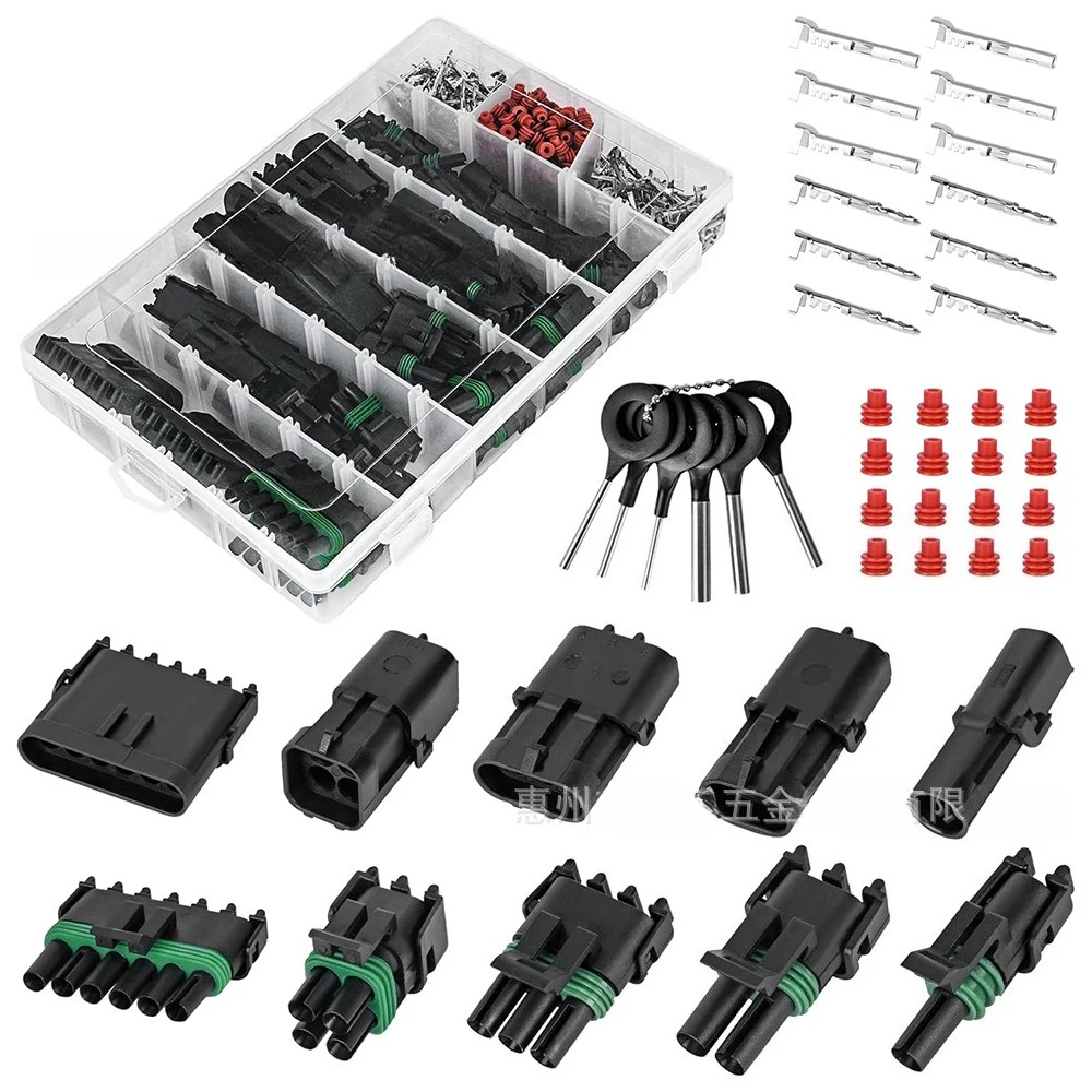 376PCS 1-6Pin Waterproof Automotive Connector Kit, Male Female Wire Harness Plug with Terminals for Car Motorcycle