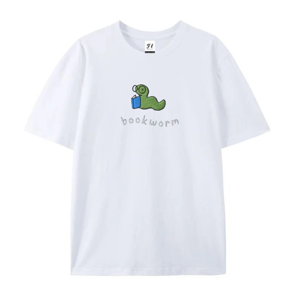Women T Shirt Bookworm Cute Worm Reading Book Graphic Tee Book Lover Casual Summer Ladies Short Sleeve Tops