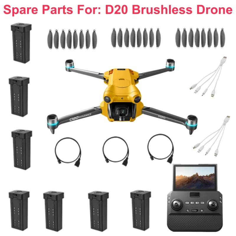 D20 Brushless Airdrop Remote Control Quadcopter RC Drone Spare Parts Accessories 3.7V 1200mAh Battery Controller Propeller USB