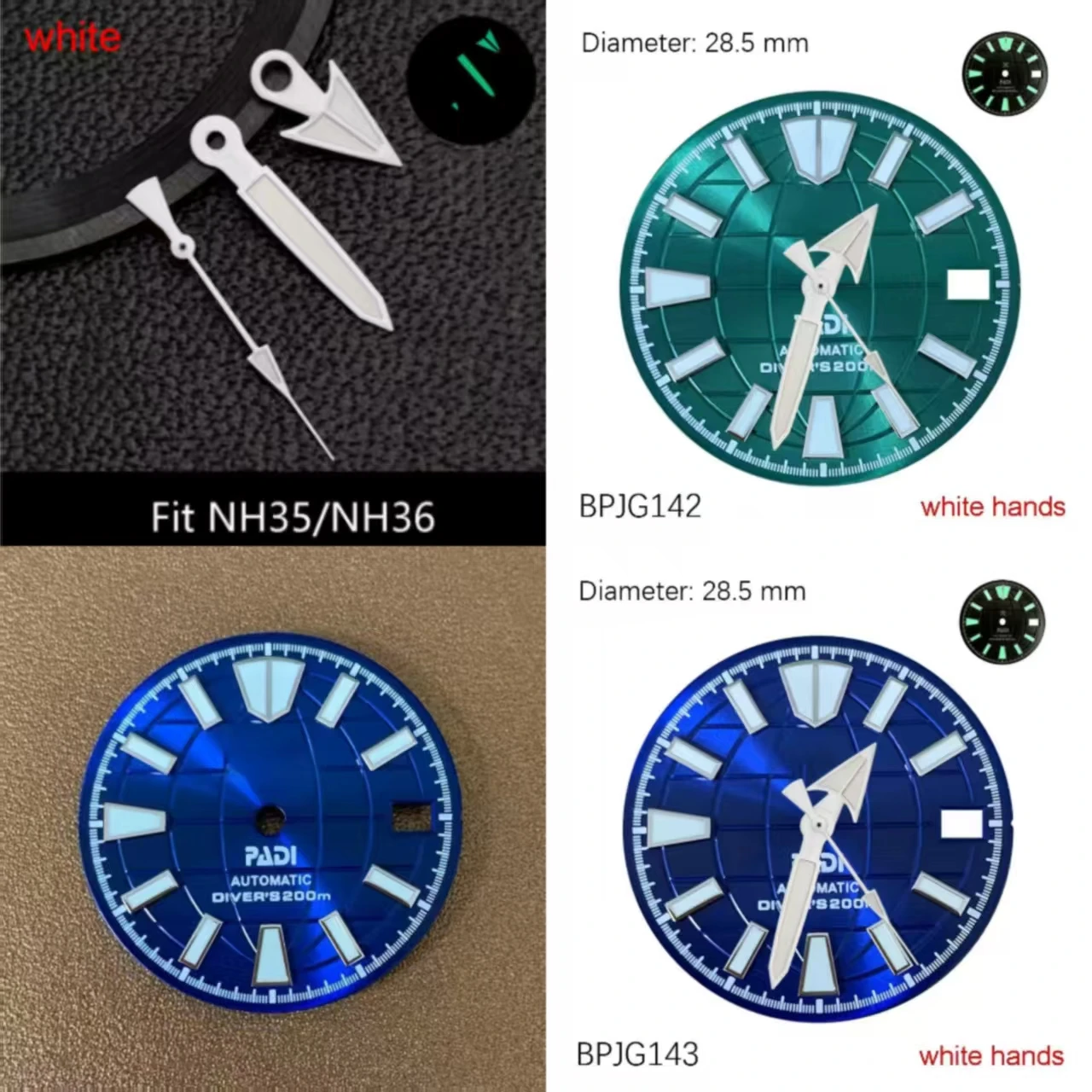 Hot Selling 28.5mm NH35 PADI S Logo Dial Silver Tiffa Blue Sunray Grenade Dial for NH35 Movement Watch Modification Parts