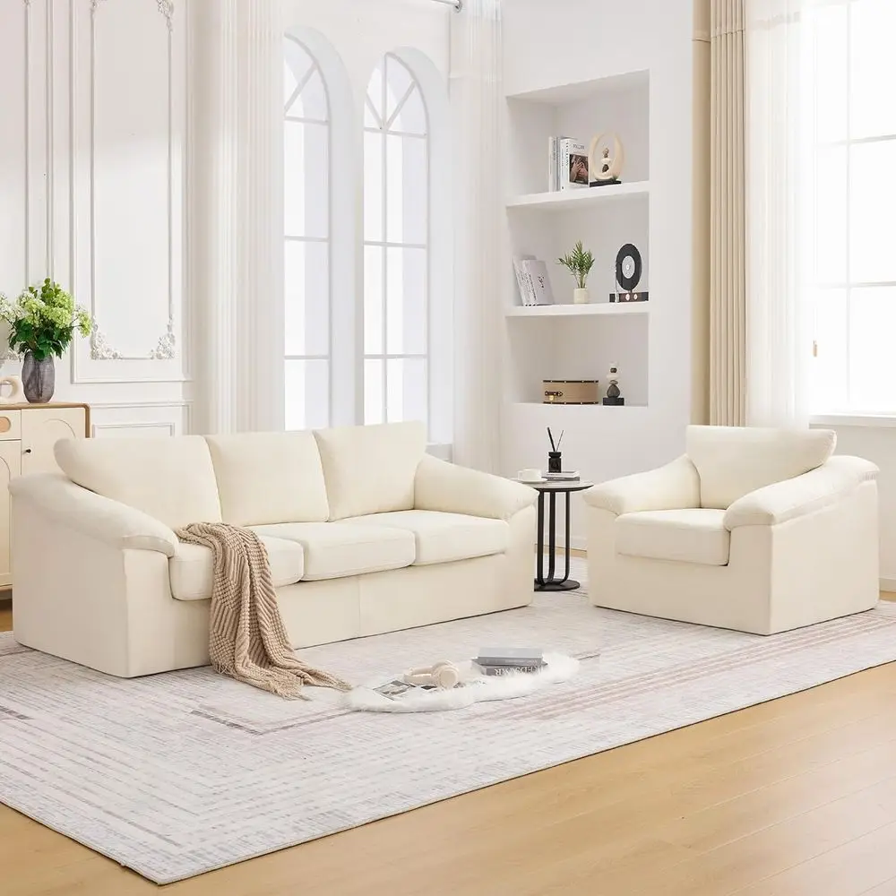 

BonelCouch Sets, ern 3 Seater Soa with Accent Chair, loor Cloud Couch Sets with Extra Comy Sot Deep Seats or Living Room, Aparen