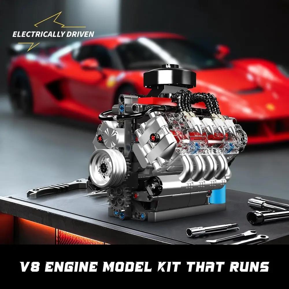 Kit de modelo de motor V8 en miniatura DIY: construye tu propio motor de coche corriendo para adultos, juguete STEM y exhibición coleccionables
