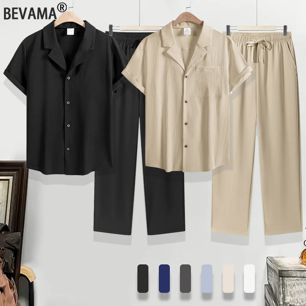 

Ice Silk Linen Men Set Summer Casual Sportswear Two Piece Set Fashionable Loose Beach T-Shirt Nine Points Pants Suit Daily Combo