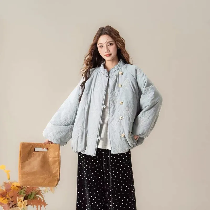 Abrigo de Primavera para Mujer, Estilo Vintage, Bordado, de Algodón, para Otoño e Invierno, Nuevo, Holgado, con Botones, Chaqueta Cárdigan