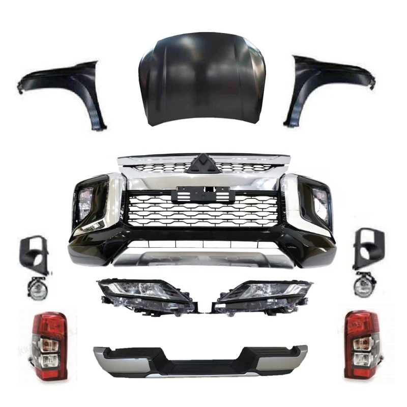 Car Front Rear Bumper Facelift Wide Conversion Bodykit Body Kit for Mitsubishi Triton L200 2015-2019 Change Upgrade to 2020 2021