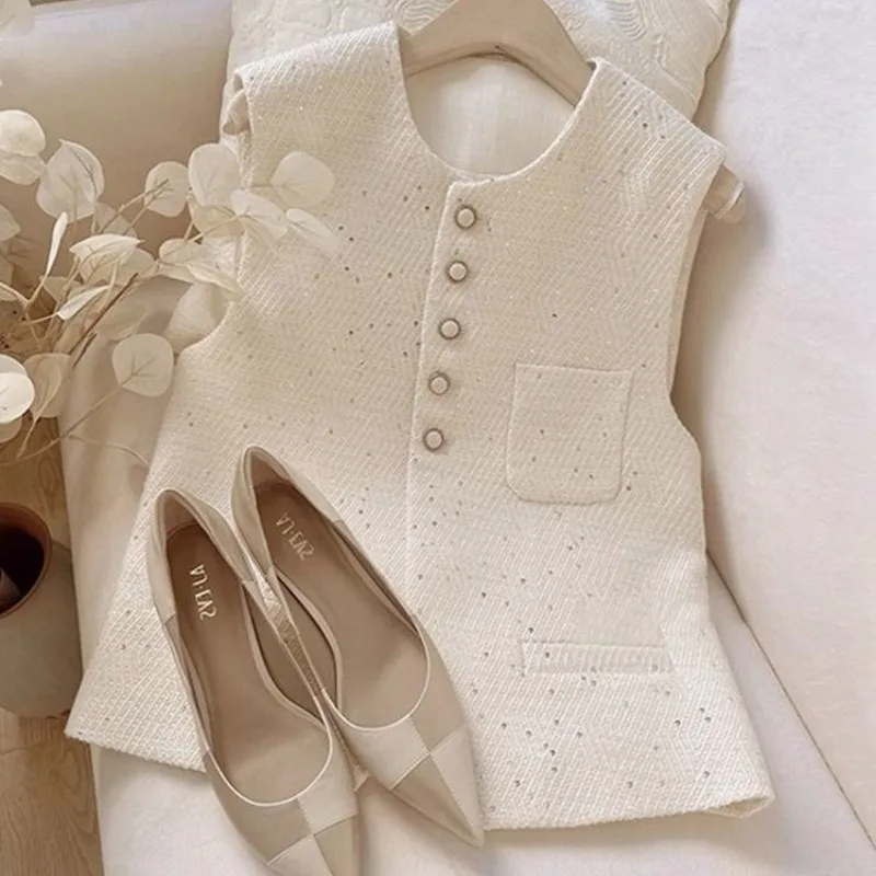 

High-end Western-style New Temperament Versatile Jacket for Ladies Sleeveless Waistcoat Outer Top