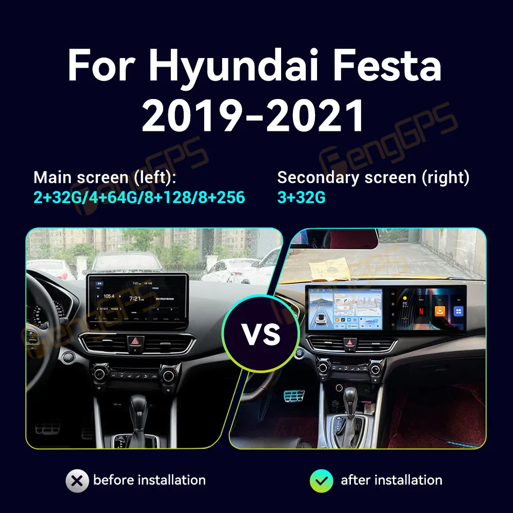 Android 14 Dual Screen Car Radio For Hyundai Festa 2019-2021 Multimedia Player Carplay Auto Stereo GPS Navi Qualcomm Host BT