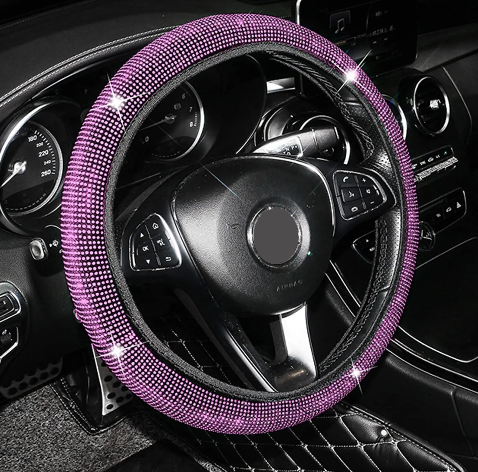 38 cm Bling Auto Zubehör Set Für Frauen Strass Lenkrad Abdeckung Sicherheitsgurt Abdeckungen Getriebe Shift Abdeckung Diamant Tasse Pads – Detail 25