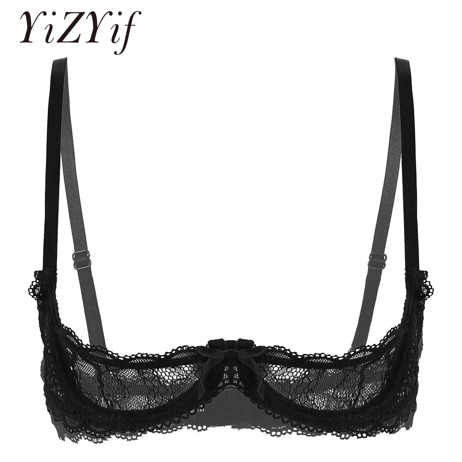 Women Sexy Bra See Through Sheer Lace Sexy Lingerie Adjustable Straps Open Cups Push Up Underwired Bra Tops Erotic Underwear