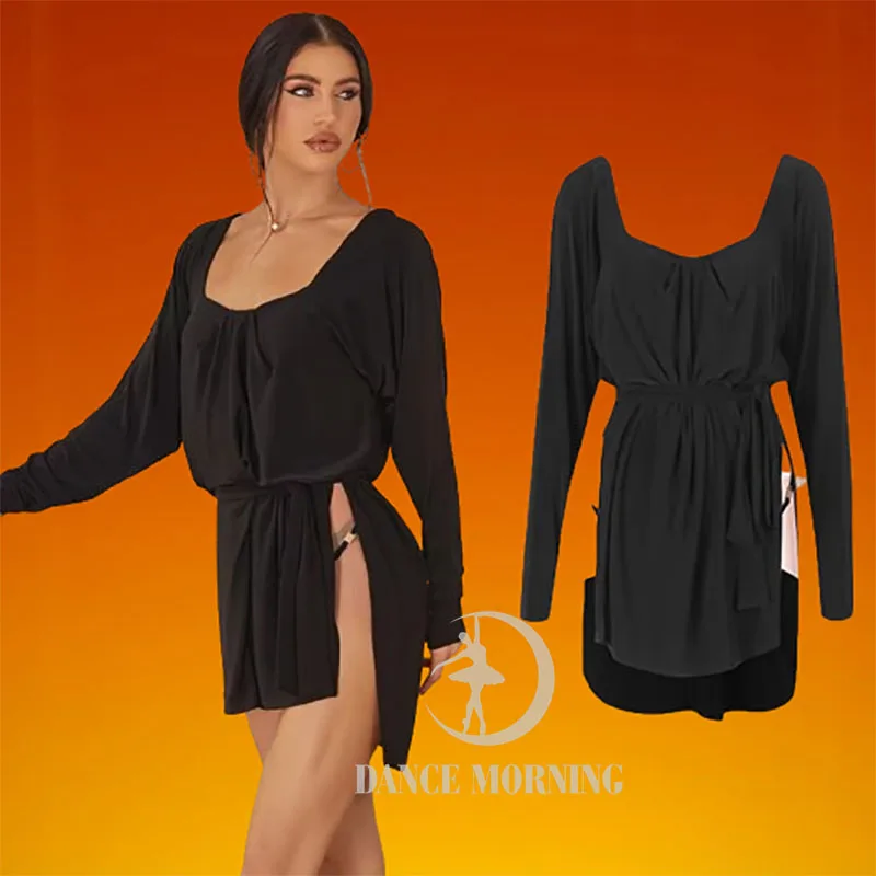 Latein-Tanzkleid, schwarz, lockerer Latein-Rock, Latein-Trikot, Latein-Kleid, Kleid, Rumba, ChaCha, Latein-Kleider, Damen, Zym 25109