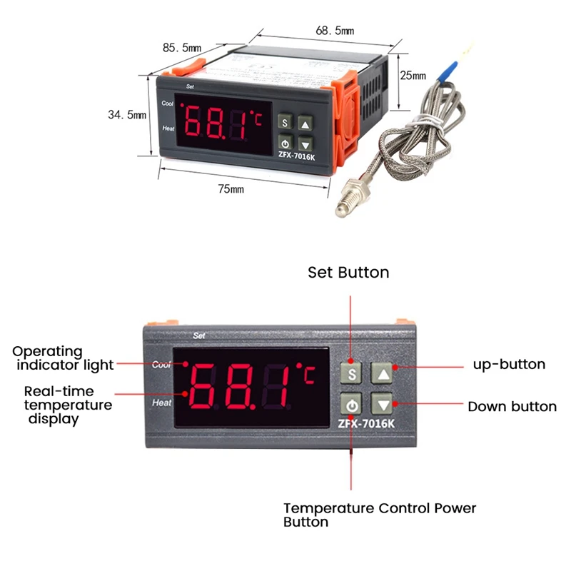 ZFX-7016K Intelligent High Temperature Controller Digital Thermostat Regulator 999 Degree Oven Control Switch