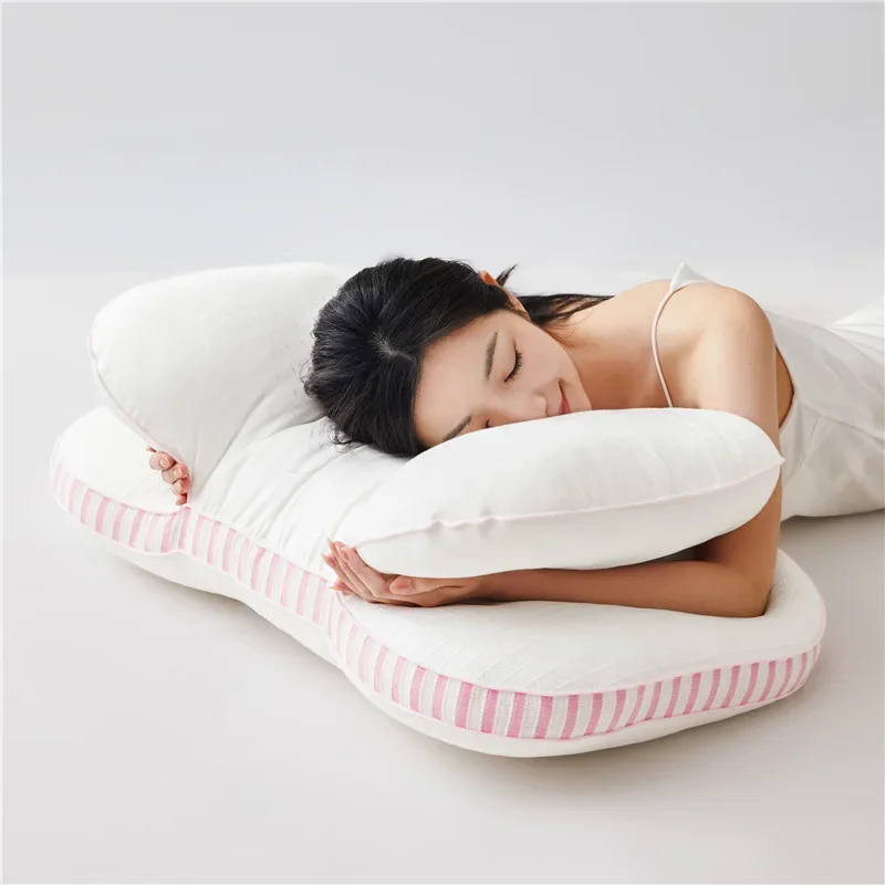 2-Layer 3D Side Sleeper Pillow Pure Cotton Neck Support Pillow Comfortable No Sagging Adult Sleep Aid Partition Cervical Spine