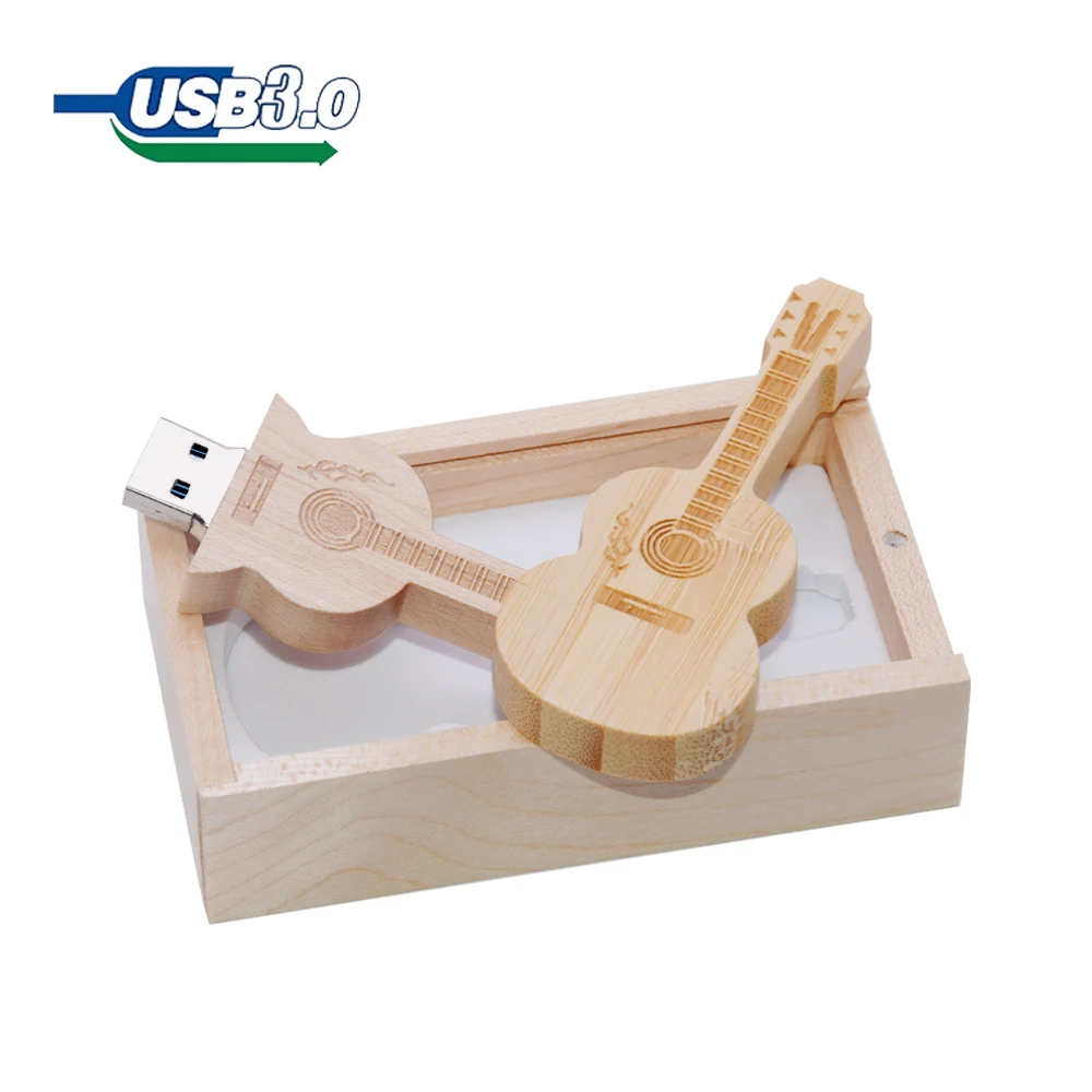 30pcs/lot Free Logo Music Pendrive 8GB Guitar shaped USB3.0 flash drive 16gb32gb Wooden Box Memory Stick Creative gift 64gb128gb