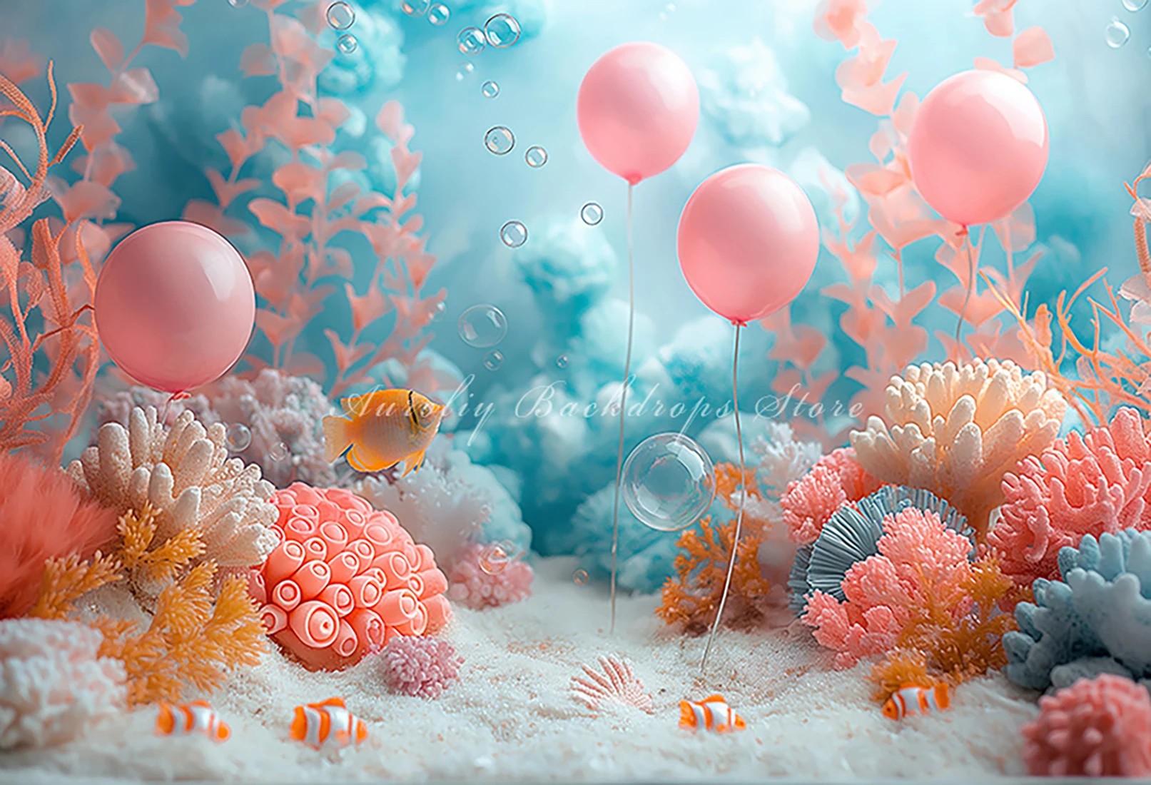 Underwater World Backgrounds Cake Smash Kids Adult Photography Props Child Baby Decors Marine Organism Fish Photo Backdrops