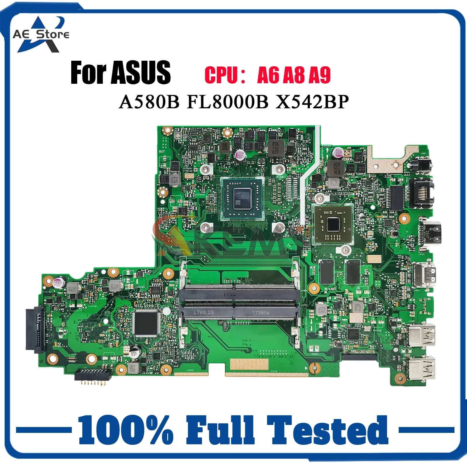 X542BP Laptop Motherboard For ASUS VivoBook X542B X542BP A580B FL8000B Notebook Mainboard With A6 A8 A9 CPU 100% tests OK stk