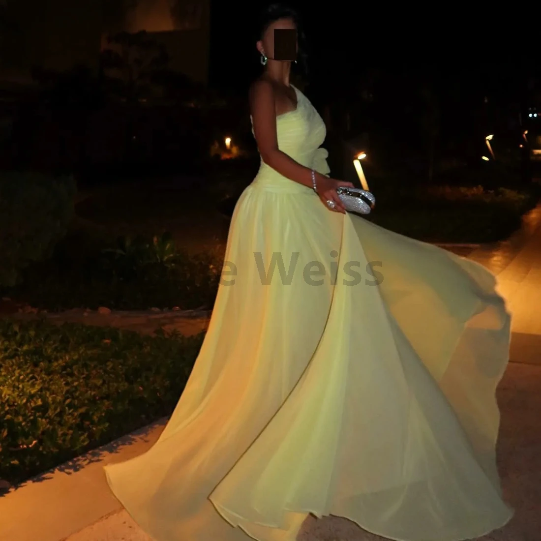 فستان سهرة شيفون بكتف واحد للنساء بطول الأرض فستان حفلات مطوي حسب الطلب