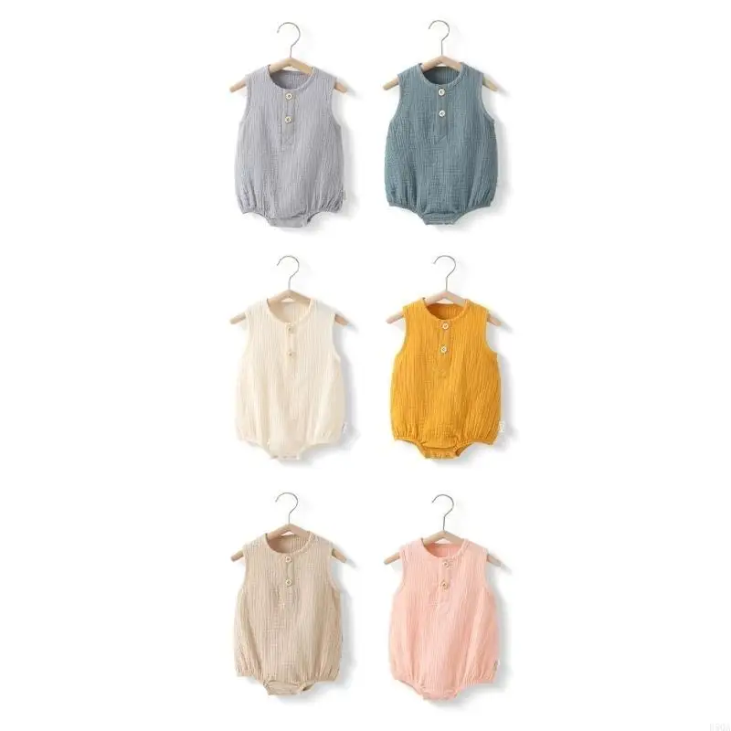 

D5QA Baby Sleeveless Romper Summer Clothing Shirt Breathable Muslin Bodysuit 0-12M Infant Hip Wrap One-piece Cotton Clothes