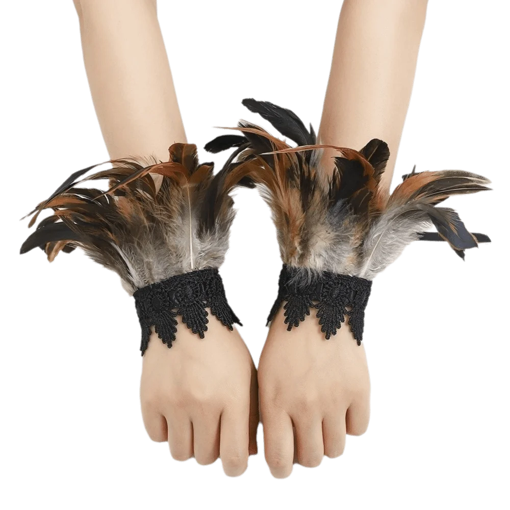 New Black Lace Fluffy Feather Wrist Cuffs Lightweight Chic Plume Bracelet Adjustable Gothic Wristband Cosplay
