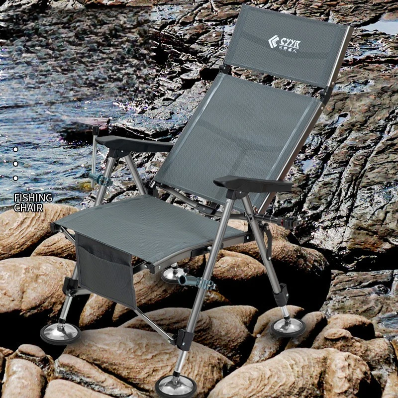 New Fully Collapsible Reclining Fishing Chair, Lightweight All Terrain Portable Foldable Camping Seat for Long Bank Fishing