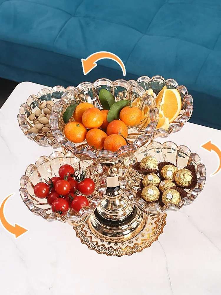 Fruit Plate Living Room Home Crystal Glass Multi layered Rotating Fruit Plate Creative Snack Candy Plate